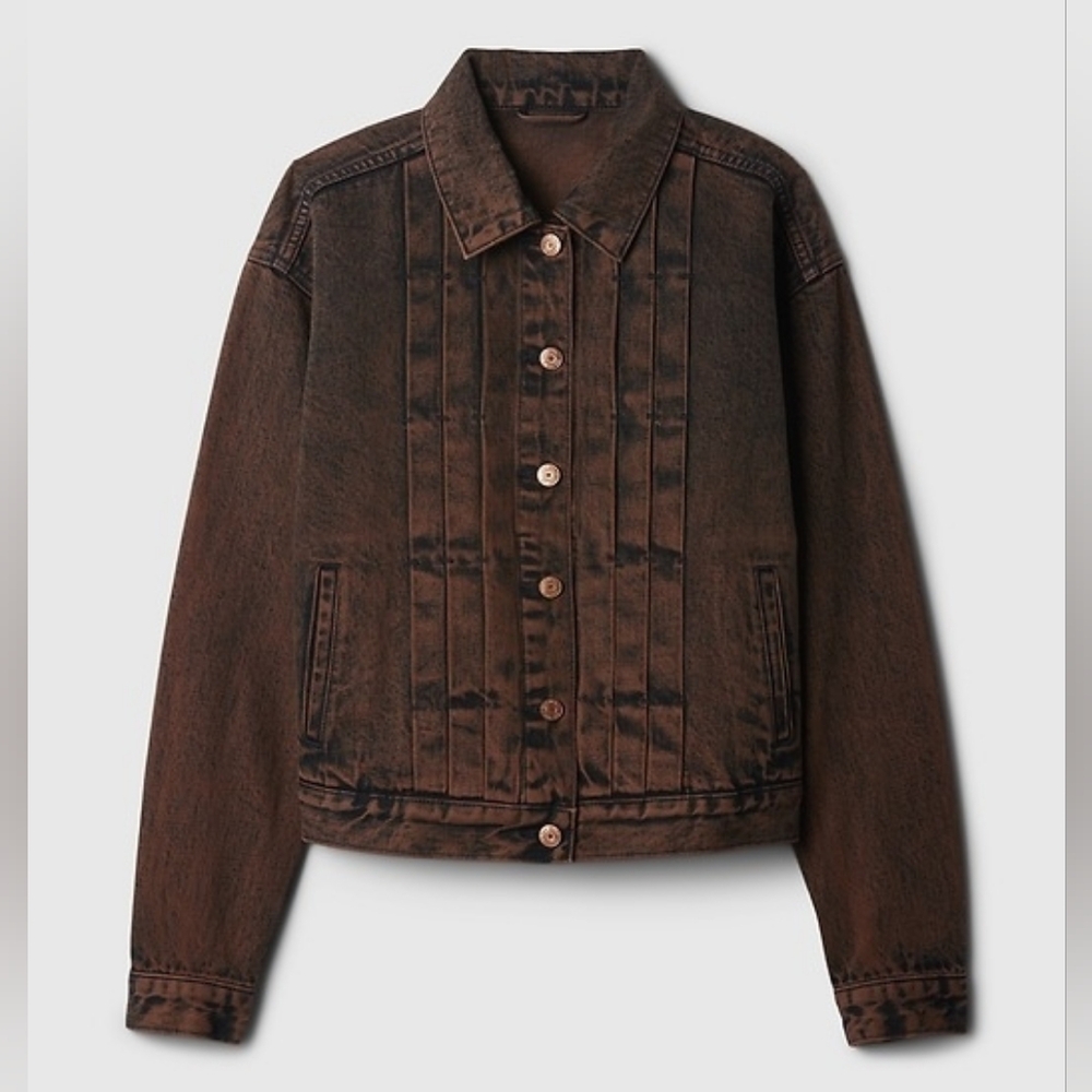 Gap Oversized Tux Icon Denim Jean Jacket Woodsy Brown Wash XL Baddie Black